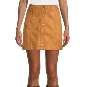 No Boundaries Faux Suede Tan Button-Front Mini Skirt